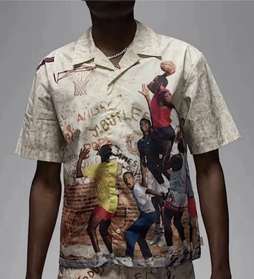 Air Jordan Camp Button Up Shirt Size  Medium Playground Scene Sail HF9347-133 - image 1 of 4