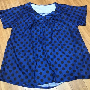 women's plus size boho top 2x Blue With Black Polka Dots - Picture 1 of 3