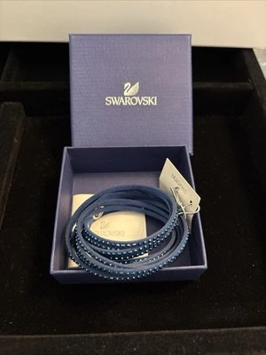 Gargantilha pulseira azul Swarovski nova com etiquetas envoltório duplo couro cristal estilo casual 5033 - Imagem 1 de 4