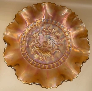Vintage Ringelblume Karneval Kunst Glasschale Schale Blumenmotiv geraffter Rand 8,5x2,5" - Bild 1 von 6
