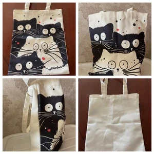 Cute Cat Tote Bag for Women - Aesthetic Canvas Grocery Bag with Zipper Pocket - Picture 1 of 4