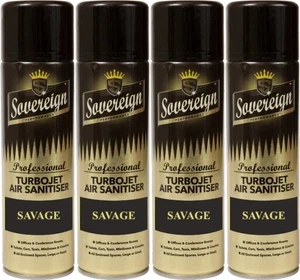 4x SOVEREIGN SAVAGE TURBOJET DISINFETTANTE ARIA AUTO CASA UFFICIO DEODORANTE SPRAY - Foto 1 di 1