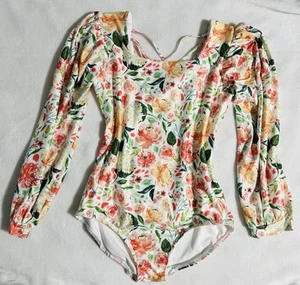 NWT Cheeky Plum Girls Leotard Dance Gymnastics Long Sleeve Flower Size 12 Y - Picture 1 of 7