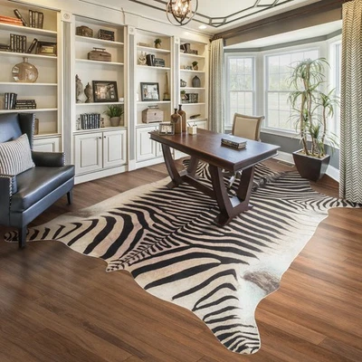 Large Zebra Rug 7.6x6.2 ft Beige and Brown Area Rugs Faux Cowhide Rugs for Be... - Image 1 of 4