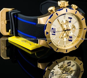 Invicta S1 RALLY  18K GOLD  Dial Case Blue Black Strap Mens Fashion 52mm Watch - Picture 1 of 9