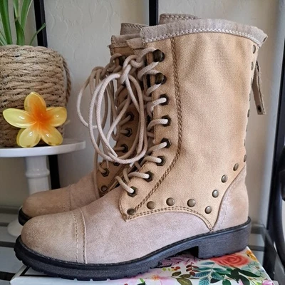Botas con cordones Roxy Concord color tostado botines para mujer 7 media pantorrilla moto militar tachonado Foto 1 de 4
