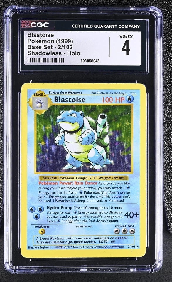 CGC 4 Blastoise 1999 Base Set 2/102 Shadowless Holo Pokemon Card - Image 1 of 2