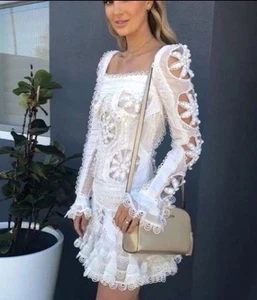 🦄 Zimmermann Whitewave Doily Dress Lace RARE Mini AU 1 / US 6 White RRP $2,950 - Picture 1 of 24