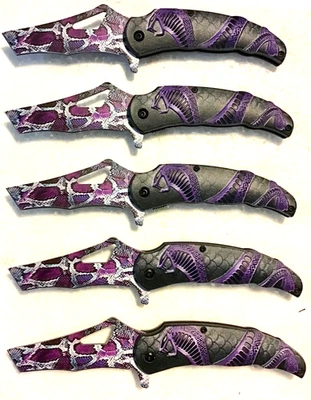 LOTE de 5 navajas de bolsillo nuevas navaja apertura asistida acero inoxidable cobra serpiente #7 Foto 1 de 4