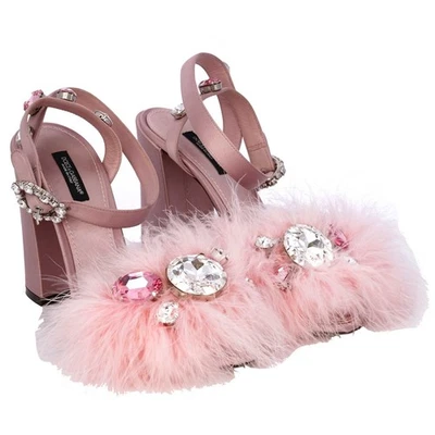 Sandalias DOLCE & GABBANA Broche Cristal Pluma KEIRA Rosa 39 EE. UU. 9 Foto 1 de 4