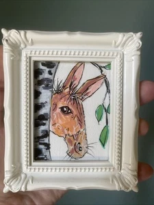 Esel, süß, lustig, Original Gemälde, gerahmt, Miniatur, klein, Mini - Bild 1 von 5