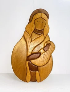Mary & Baby Jesus Multi Color Wooden Plaque Hand Crafted Christmas Wall Hanging - Picture 1 of 5