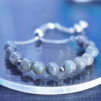 vintage sterling silver 925 box chain bracelet with labradorite moonstone - Image 1 of 4