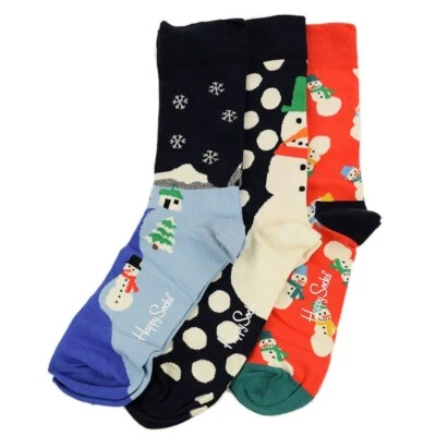 Paquete de 3 calcetines HAPPY SOCKS MUÑECO DE NIEVE DE VACACIONES mezcla de algodón conjunto de regalo 8-12 NUEVO Foto 1 de 3