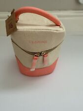 Clarins small round makeup toiletries bag beautiful pink and hessian fabric BNWT