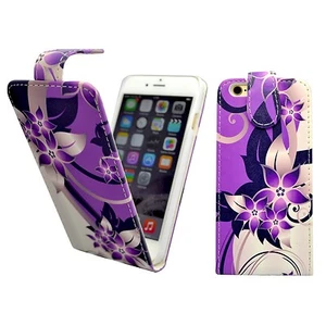 CASE FOR APPLE IPHONE 6 PLUS PURPLE CREAM FLOWER PU LEATHER FLIP POUCH COVER - Picture 1 of 6