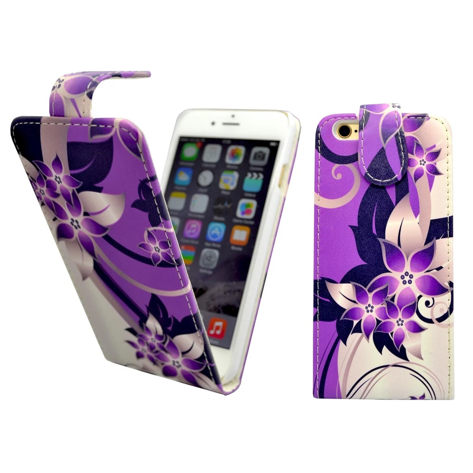 CASE FOR APPLE IPHONE 6 PLUS PURPLE CREAM FLOWER PU LEATHER FLIP POUCH COVER  - Image 1 of 4