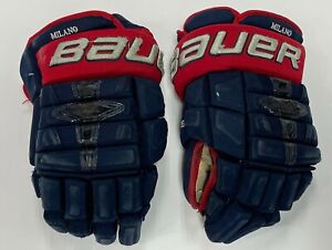 SONNY MILANO Game Worn Used Signed Bauer Gloves Columbus Blue Jackets w/COA