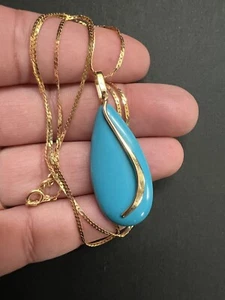 14kt Gold Turquoise Teardrop Pendant & 14k Gold Balestra Chain Ross Simons Set. - Picture 1 of 16