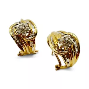 10k Yellow and White Gold Diamond 0.50ctw Earrings with Omega Backs (8WO 14853) - Picture 1 of 4