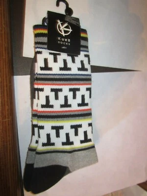  KURB Men's Cushioned Crew Socks Stripe Size L Shoe Sz 9-12 GREY - Image 1 of 2