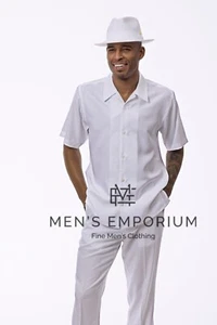 NUEVO Conjunto de 2 piezas para caminar de verano Montique para hombre traje de ocio ajuste regular blanco 2520 - Imagen 1 de 1
