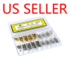 170Pcs Different Sizes Mixed Watch Stem Crown Repair Parts Assortment Set w. Box - Picture 1 of 2