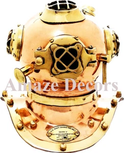 18" Vintage Solid Brass & Copper Scuba Divers Diving Helmet Morse US Navy Mark V - Picture 1 of 5