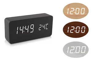 Orologio digitale legno sveglia led display temperatura data rettangolare 1299 - Foto 1 di 6