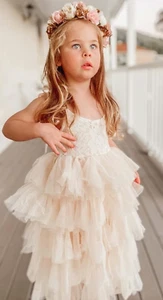 Flower Girls Wedding Sleeveless Strap Princess Layered Tulle Party Dress Sz 4/5 - Picture 1 of 11