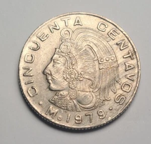 1979 Square 9 Mexico 50 Centavos National Arms Mexico Cuauhtemoc 6.5g 25mm coin - Picture 1 of 11