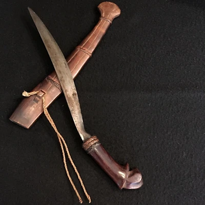 Antiga bainha de madeira esculpida espada faca Palang Bolo Filipinas Segunda Guerra Mundial feita à mão 15 pol - Imagem 1 de 4