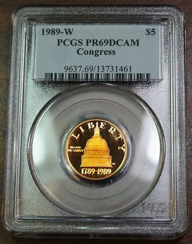 1989-W $5 Gold Congress Commemorative PCGS PR-69 DCAM Slightly Toned A Cover