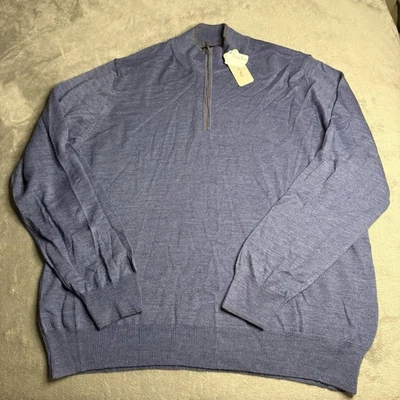 Nuevo con etiquetas Suéter Neiman Marcus Hombres XL Cuarto Cremallera Lana Folco Filivi Azul Pullover Foto 1 de 4