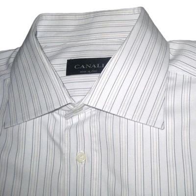 Canali Men's Dress Shirt 16x36 Light Blue White Stripe Long Sleeve Cotton Italy - Image 1 of 4