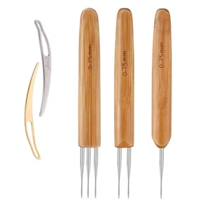 0.75mm Bamboo Handle Crochet Dreadlock Hook Needle Tool Braiding Hair Making - Picture 1 of 7