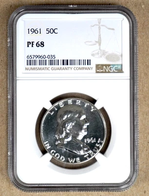 1961 PROOF FRANKLIN HALF DOLLAR NGC PF68 960035 - Image 1 of 2