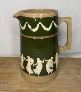 Copeland Spode Milk Jug Pitcher Tall Classical Sprig Green Jasperware - Picture 1 of 21
