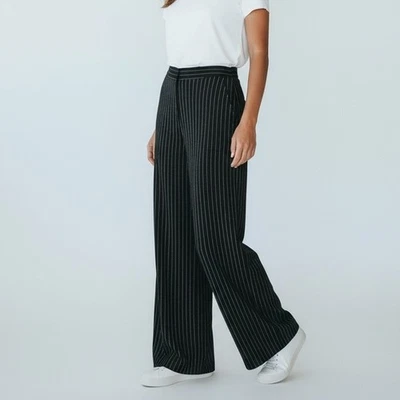 Pantalones DKNY Rayas Cintura Alta Pierna Ancha Nuevos con Etiquetas Para Mujer Talla 14 Negro Blanco Corporativo Foto 1 de 4