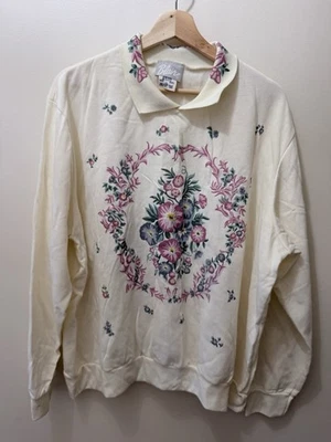 Suéter Vintage Blair Abuela Rosa Flor Floral Cuello Casa Boho 3X Foto 1 de 4