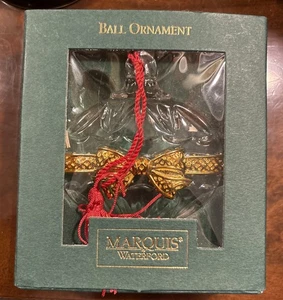 Vintage 2001 Marquis Waterford Crystal Ball Ornament Gold Metal Bow w/box - Picture 1 of 2