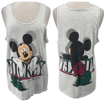 Camiseta sin mangas vintage años 90 Mickey Mouse Disney gráfica doble cara gris Florida para hombre Foto 1 de 4