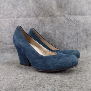 All Black Shoes Womens 38.5 Pumps Blue Suede Fashion Cuban Heel Formal Classic - Picture 1 of 17