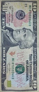 Broken Ladder 8 Digit Fancy Serial Number ME87059346B 2013 Series 10 Dollar Note - Picture 1 of 4