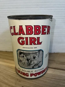 Polvo para hornear vintage completo para niña Clabber lata de metal y tapa etiqueta de papel 1 lb 9 oz - Imagen 1 de 6