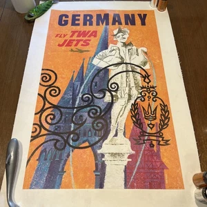 ORIGINAL LITHO Travel Poster David Klein MCM 1967 Germany TWA POSTER 15X25 Linen - Picture 1 of 11