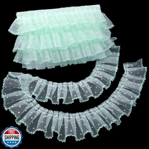 Dots Lace Ruffle Trim for Sew, Crafts 2.4" x5yd Single Layer Pleated Edge Lac - Picture 1 of 5