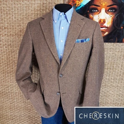 Chereskin Men’s 40L Pure Camel Hair Sport Coat Brown Tan & Gray Nailhead Pattern - Image 1 of 4