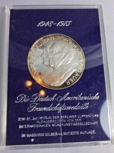 1973 25th Anniversary Of The Berlin Airlift Silver Metal Truman & Adenauer - Picture 1 of 7