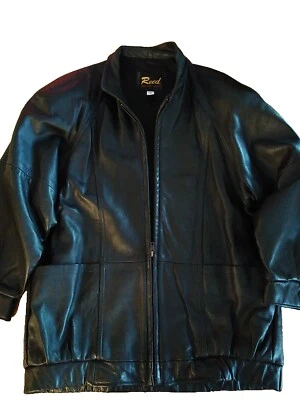 Chaqueta Abrigo de Cuero Suave Piel de Cordero Negra "REED" De Colección Rara Años 80-Talla M NUEVA Foto 1 de 4